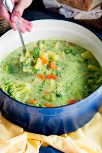 Broccoli Potato Cheese Soup - Cheesy broccoli soup recipe has broccoli flowerets, potatoes, sharp cheddar cheese and vegetables for a comforting bowl of yum.