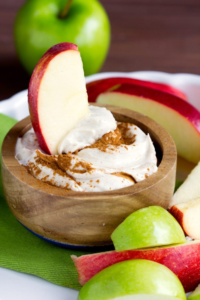 Cream Cheese Brown Sugar Apple Dip - Easy fluffy apple dip appetizer made with cream cheese brown sugar and marshmallow fluff for a simple fall snack.
