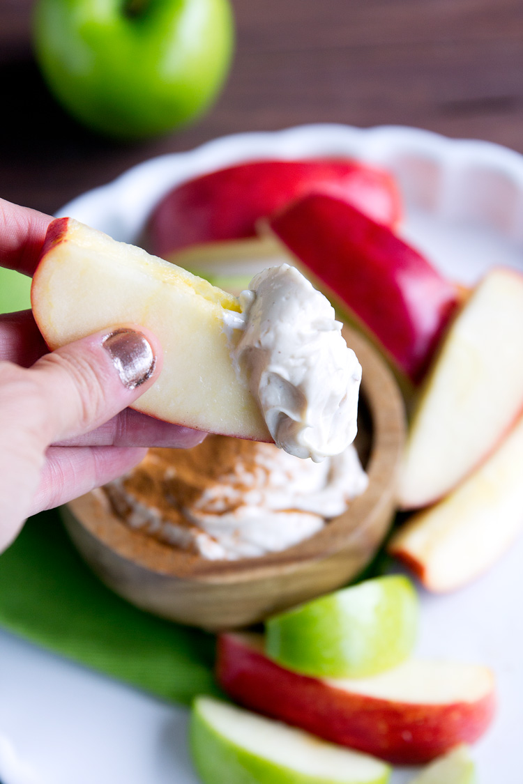 Cream Cheese Brown Sugar Apple Dip - Easy fluffy apple dip appetizer made with cream cheese brown sugar and marshmallow fluff for a simple fall snack. 