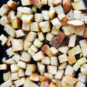 Homemade Garlic Parmesan Croutons - How to make croutons at home using stale bread. So easy and much more flavor than the store bought.