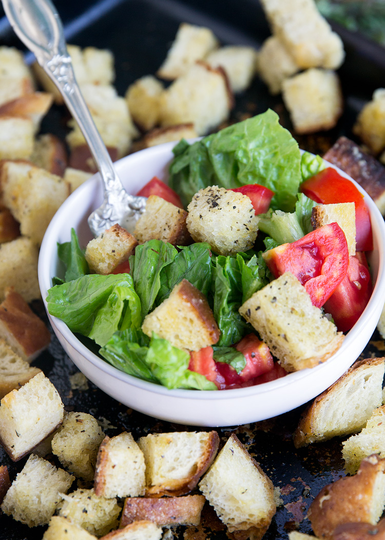 Homemade Garlic Parmesan Croutons - How to make croutons at home using stale bread. So easy and much more flavor than the store bought.