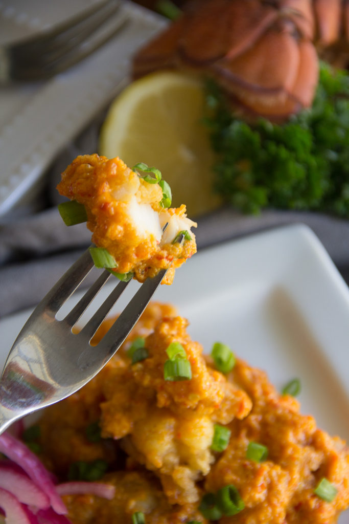 Gluten Free Spicy Lobster Bites - Lobster, lightly pan-fried succulent lobster. These gluten free bites are tossed in a spicy chili cream sauce