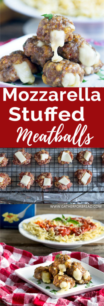 Mozzarella Stuffed Sausage Meatballs and Pasta- Homemade Italian Sausage stuffed with mozzarella cheese meatballs. Perfect for entertaining, parties, dinner and freezing for later.