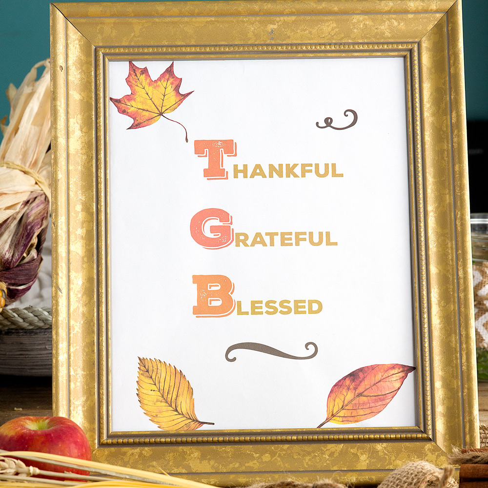 Thankful Grateful Blessed Printable for Thanksgiving