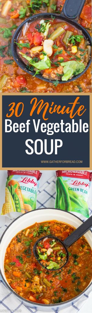 30 Minute Beef Vegetable Soup - Easy soup with delicious homemade soup on the table in just 30 minutes. Perfect for dinner or lunch with a simple salad and homemade bread. #vegetable #vegetablesoup #soup #easy #dinnerideas #healthy