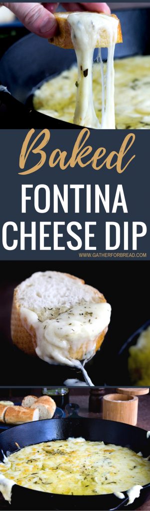 Baked Fontina Cheese Dip - Savory baked fontina, delicious blend of cheese, olive oil and herbs, paired with french baguettes for a perfect quick appetizer that's sure to be a favorite!