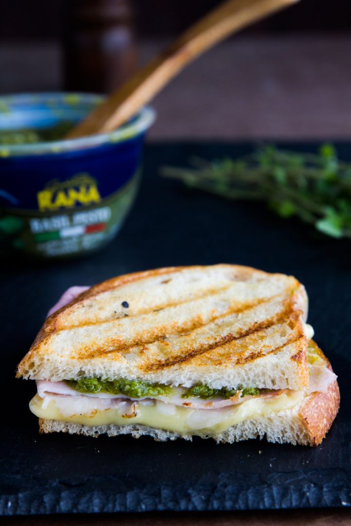 Ham Provolone Pesto Grilled Cheese - Layers of deli ham, Swiss cheese and pesto combine for a perfect lunch sandwich. Grilled cheese perfection with a twist.