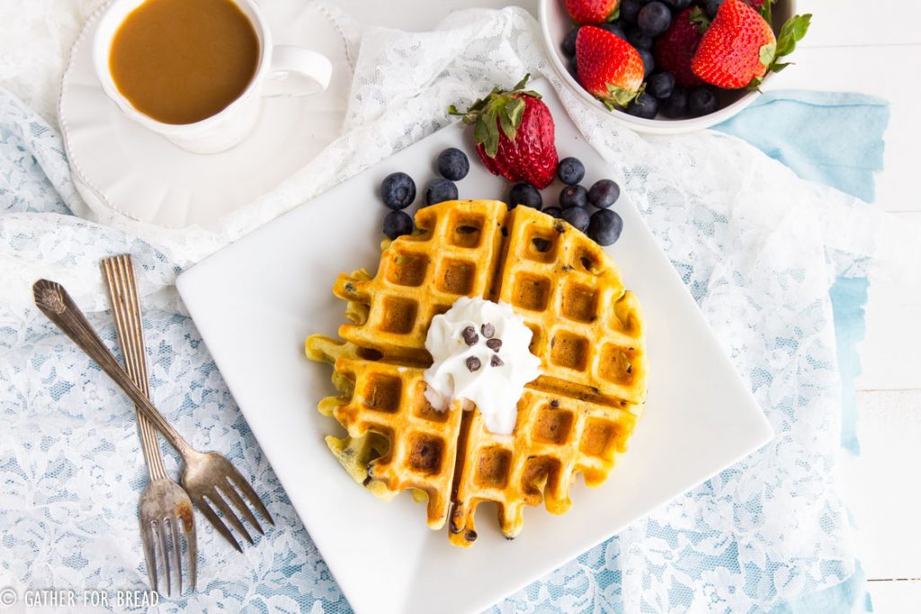 Chocolate Chip Buttermilk Waffles - Made with real buttermilk and mini chocolate chips, these breakfast waffles are the perfect way to say Good Morning.