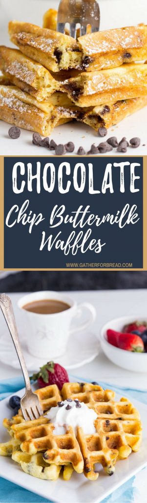 Chocolate Chip Buttermilk Waffles - Made with real buttermilk and mini chocolate chips, these breakfast waffles are the perfect way to say Good Morning.