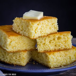 Slightly sweet golden yellow corn bread. simple homemade bread recipe made with milk, perfect with chili or soup. Make as muffins or a loaf.