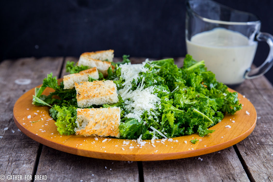 Kale Caesar Salad Greek Yogurt Dressing Gather for Bread