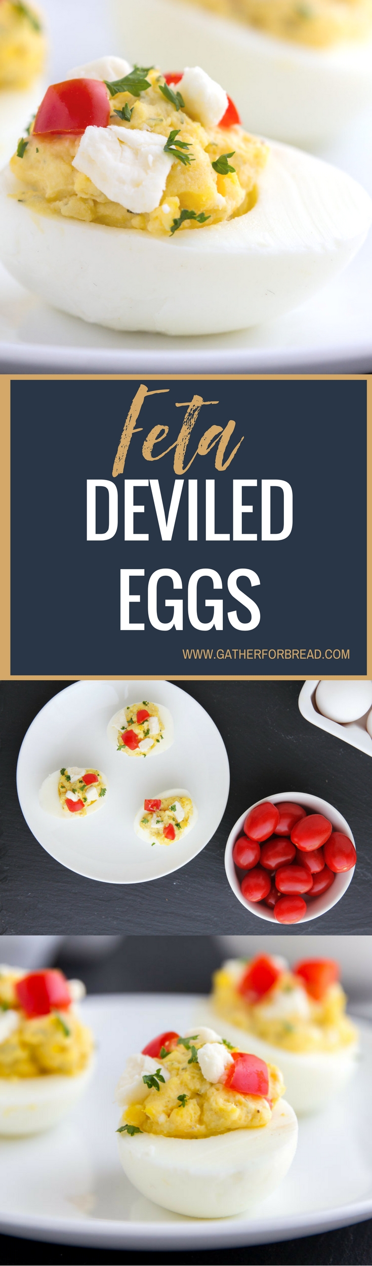 Feta Deviled Eggs - Healthier deviled eggs made with Greek yogurt, Feta cheese and dill for a savory appetizer that's ready in minutes. These Greek style eggs with herbs are delicious!