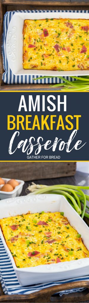 Cheesy Amish Breakfast Casserole - Breakfast bake recipe with bacon, hash browns, cheese, cottage cheese. Comfort food perfect for weekend breakfast or brunch. Taste of Home