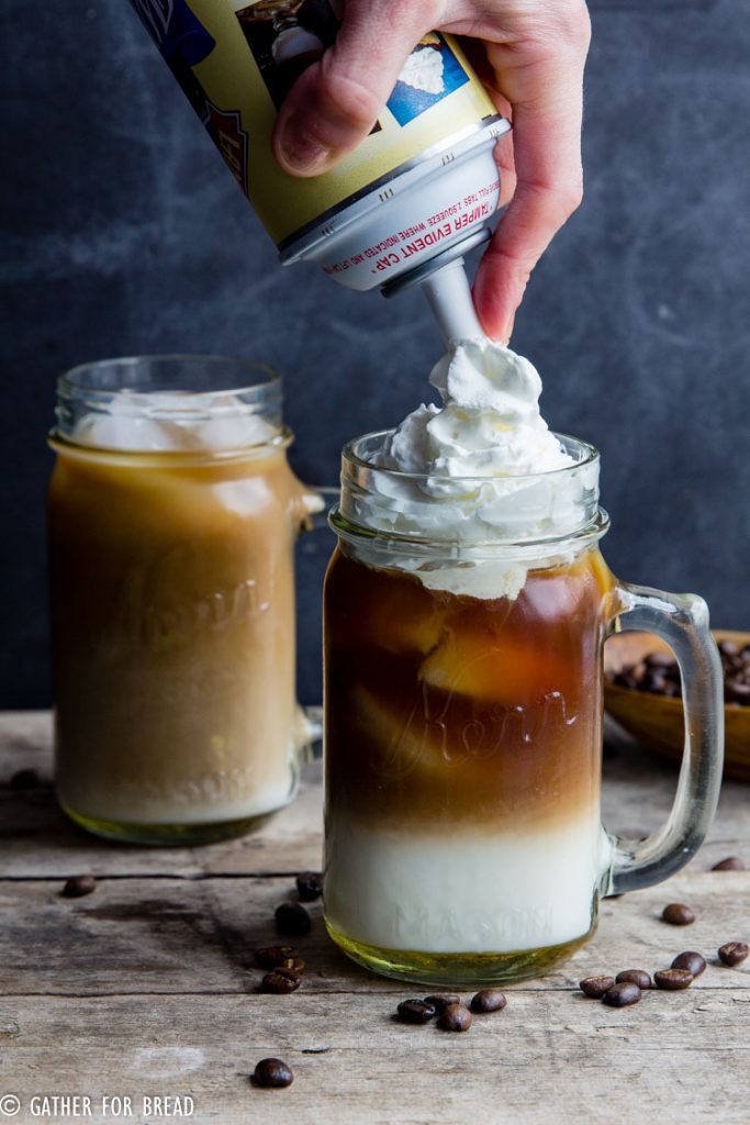 Iced Caramel Macchiato - Layered espresso drink, vanilla syrup, cold creamy milk, espresso and caramel for a delicious at home Starbucks favorite. DIY coffee drink recipe is easy, delicious and frugal!