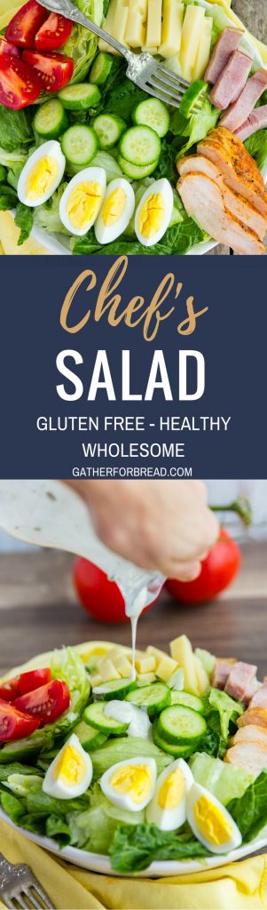 Chef's Salad - Chef's Salad Recipe - AD Make homemade chef salad with chopped Romaine lettuce, ham, turkey and chopped vegetables. BEST ingredients for an easy dinner!!