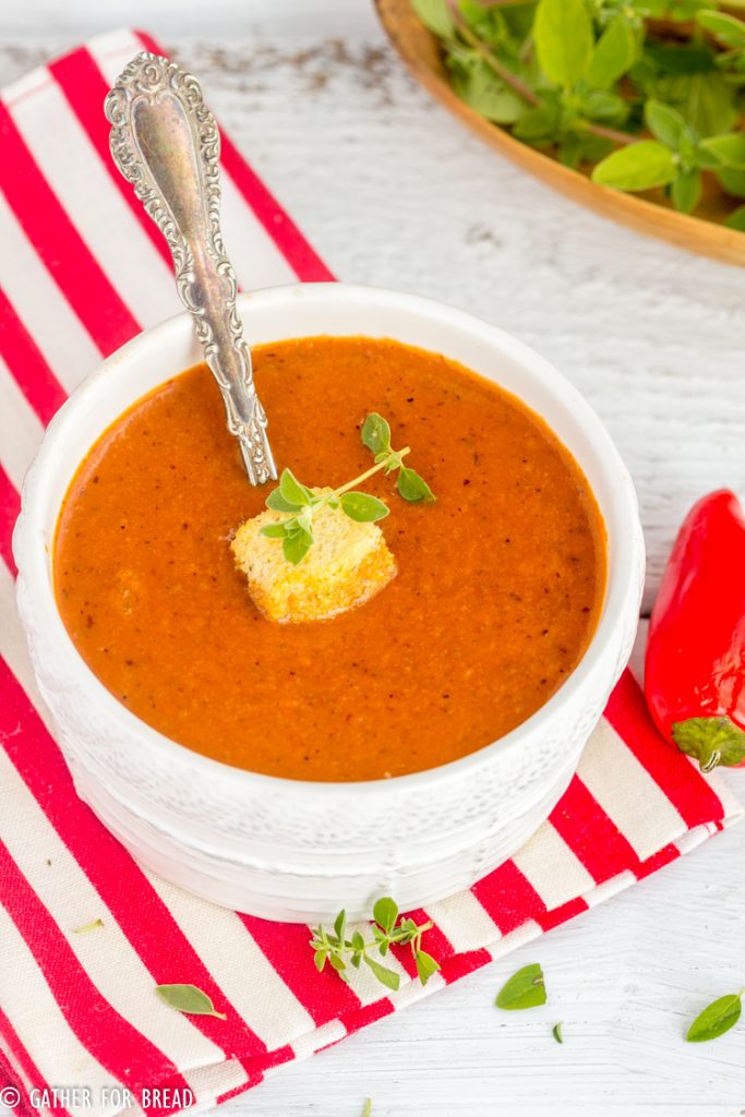 Roasted Red Pepper Soup - Recipe for homemade roasted red pepper soup, how to make this creamy recipe with garden fresh peppers.