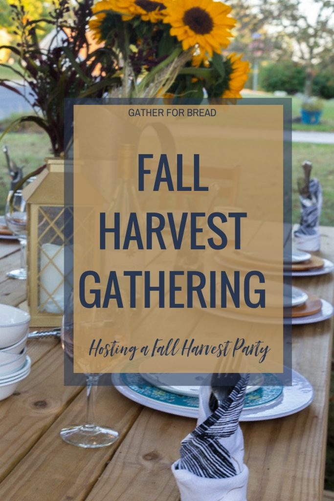 Fall Harvest Gathering- Planning a  dinner party for autumn with ideas for recipes, free invite printables, tablescape decor and more. Hosting friends at the table with fall's harvest.