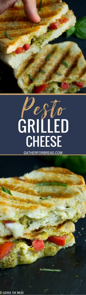 Pesto Grilled Cheese - Your favorite sandwich bread slathered with pesto, fresh tomatoes and grilled to perfection. This easy gourmet grilled cheese may be your new favorite lunch.