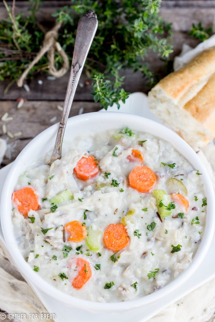 Slow Cooker Creamy Chicken Wild Rice Soup - Crockpot chicken wild rice soup, creamy chowder style soup. Homemade with boneless chicken and rice. Perfect comfort food for a chilly night. Serve with your favorite bread for a full meal!