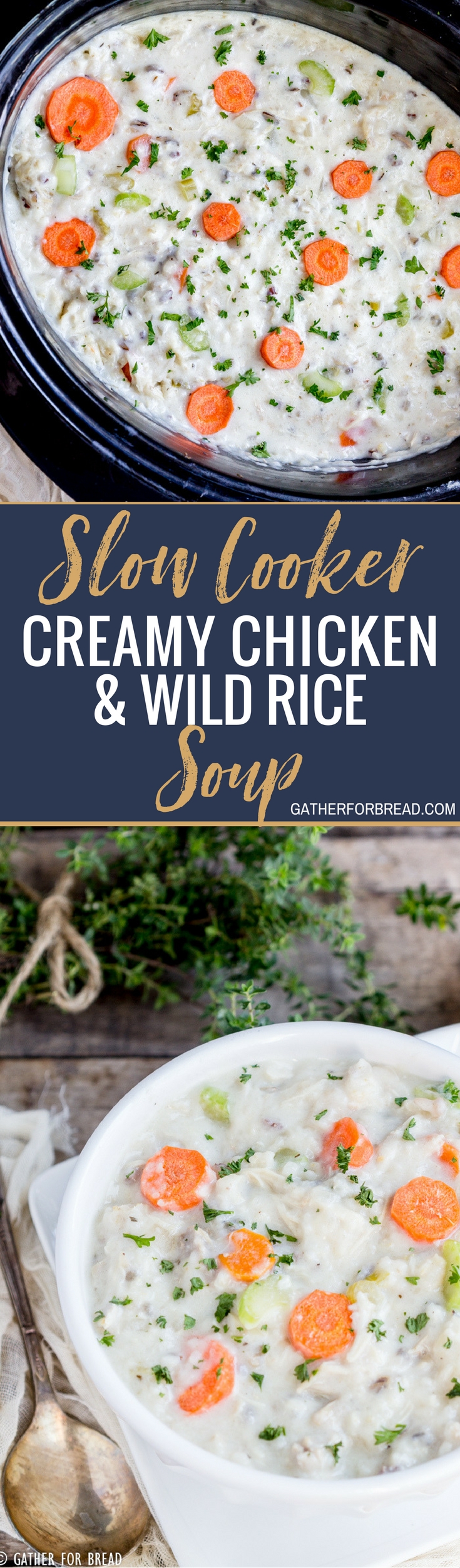 Slow Cooker Creamy Chicken Wild Rice Soup - Crockpot chicken wild rice soup, creamy chowder style soup. Homemade with boneless chicken and rice. Perfect comfort food for a chilly night. Serve with your favorite bread for a full meal! #chowder #soup #comfortfood #dinner #slowcooker #rice