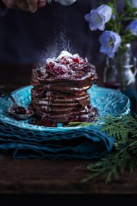 Chocolate Pancakes with Cranberry Compote